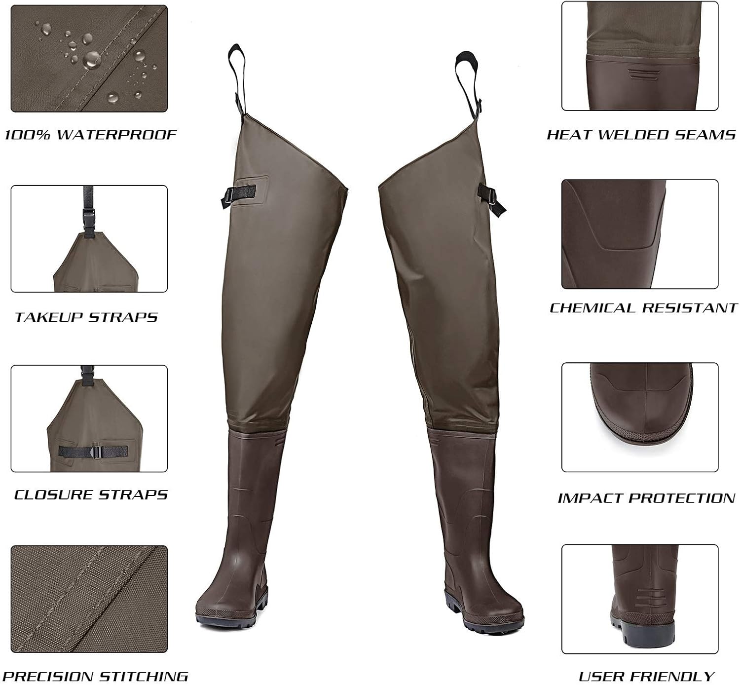 FLY FISHING HERO Hip Wader for Men with Boots 2 Ply Nylon/PVC Fishing