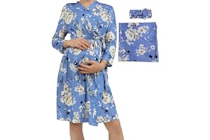 SUFEINI Swaddle Set with Matching Mommy Robe, Maternity Robe Nursing Hospital Delivery Labor Robes Pregnancy Women Loungewear