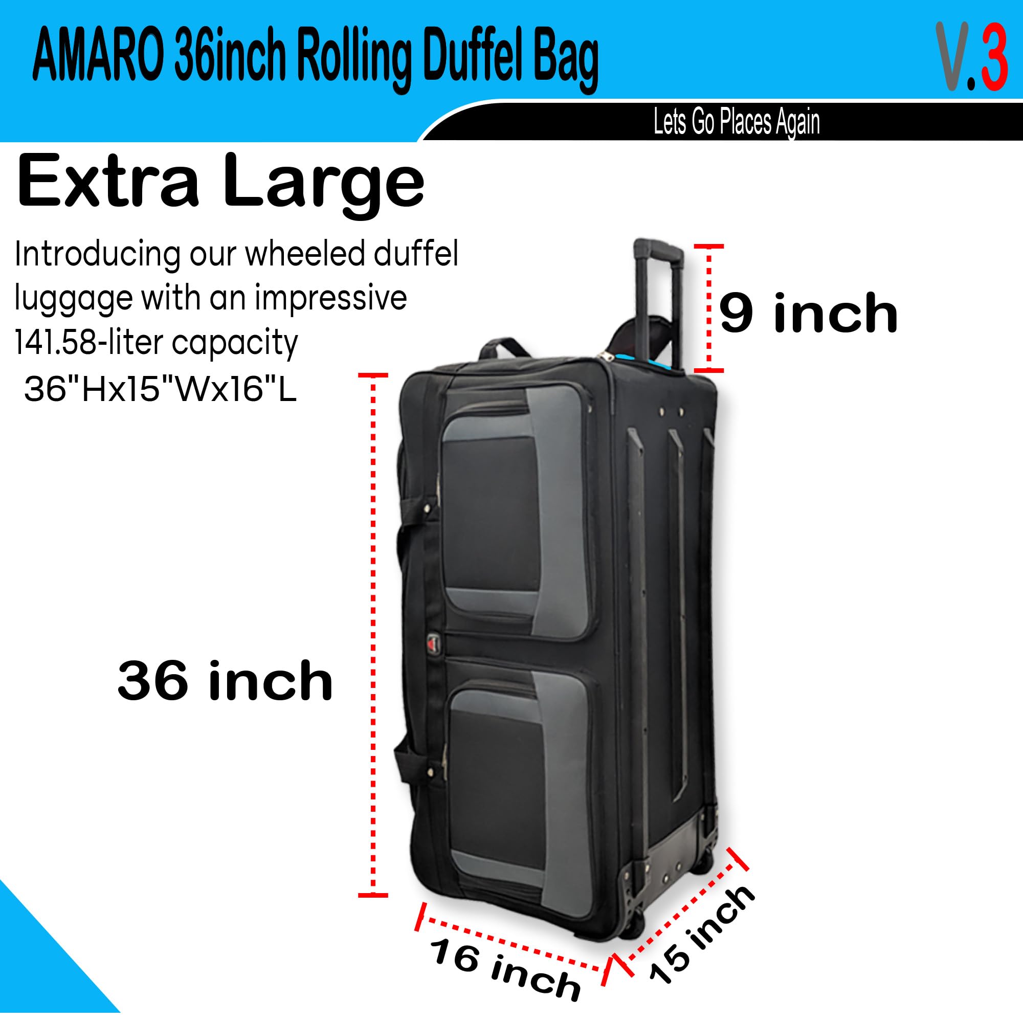 Mua AMARO 36-Inch Rolling Duffle Bag with Wheels and Handle – Extra ...