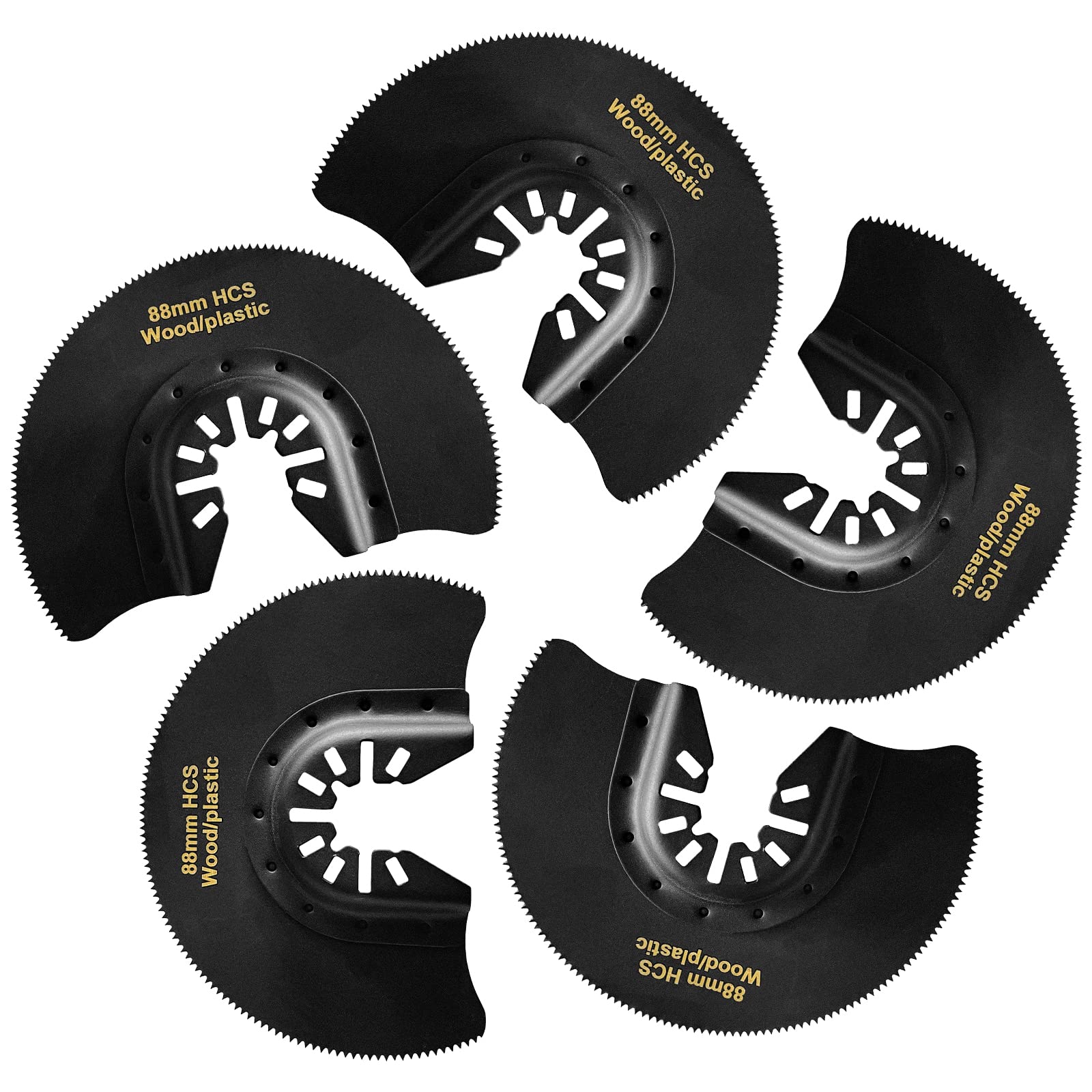 Photo 1 of 5-Piece High Carbon Steel Oscillating Saw Blade Set - 88mm Blades for Cutting Wood Soft Metal and Plastic - Quick Release Blades Compatible with Dewalt Makita Ryobi Milwaukee Fein and Rockwell