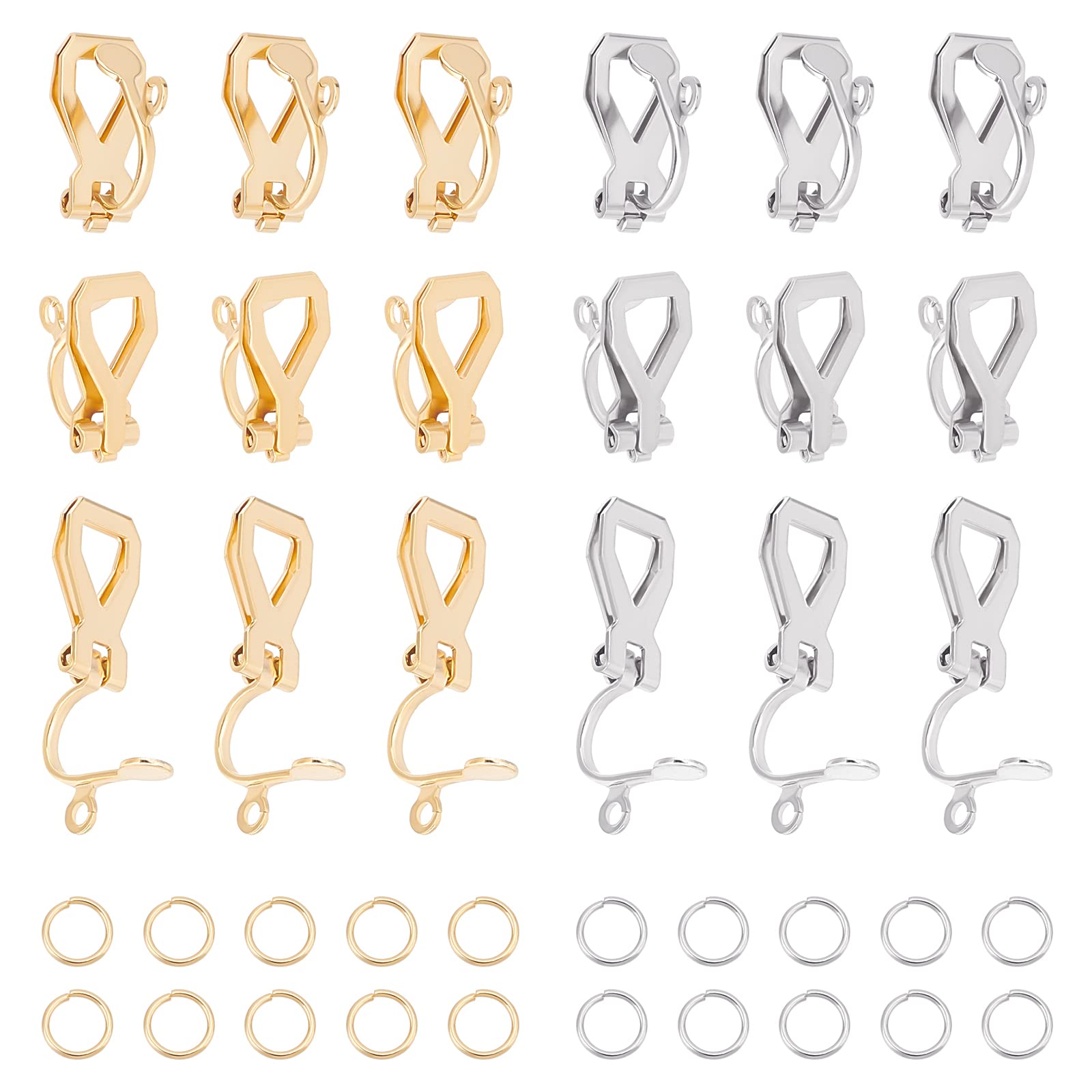 UNICRAFTALE 20pc 2 Color 304 Stainless Steel Clip-on Earring Converter Findings 12x6mm with 40pcs Open Jumping Rings