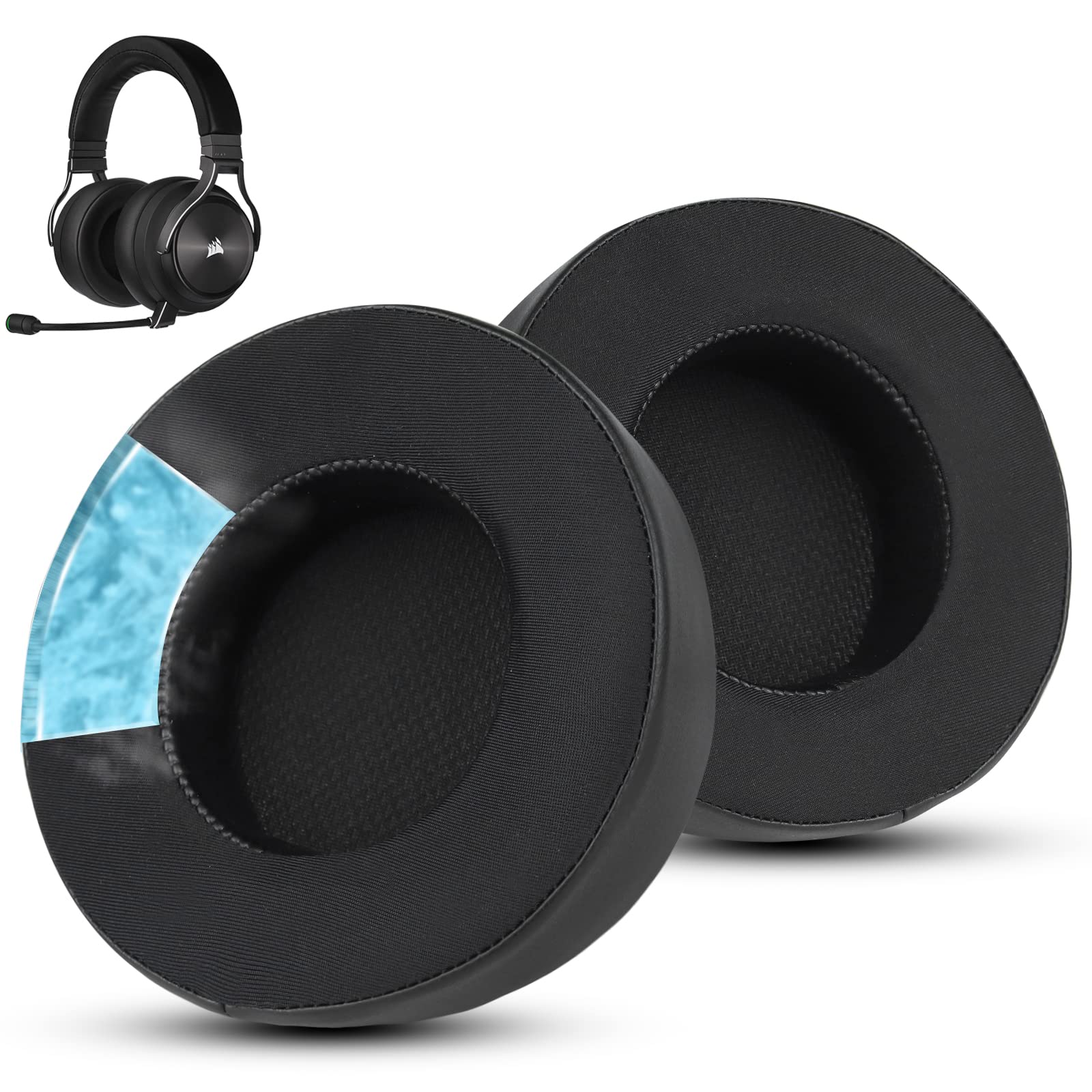 Wzsipod Premium Replacement Ear Pads for Corsair Virtuoso - Cool Gel and Comfort Fabric for Virtuoso RGB Wireless/SE/XT - Superior Comfort and Quality (Black)