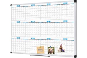 XBoard Magnetic Calendar Whiteboard 48" x 36", 12 Months Calendar Dry Erase Board, Silver Aluminium Framed White Board Planner for Home School Office Organization