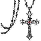 Fuguangju Skull Necklace for Women Men 925 Sterling Silver Cross Gothic Necklace Halloween Jewelry Gifts for Women Couples