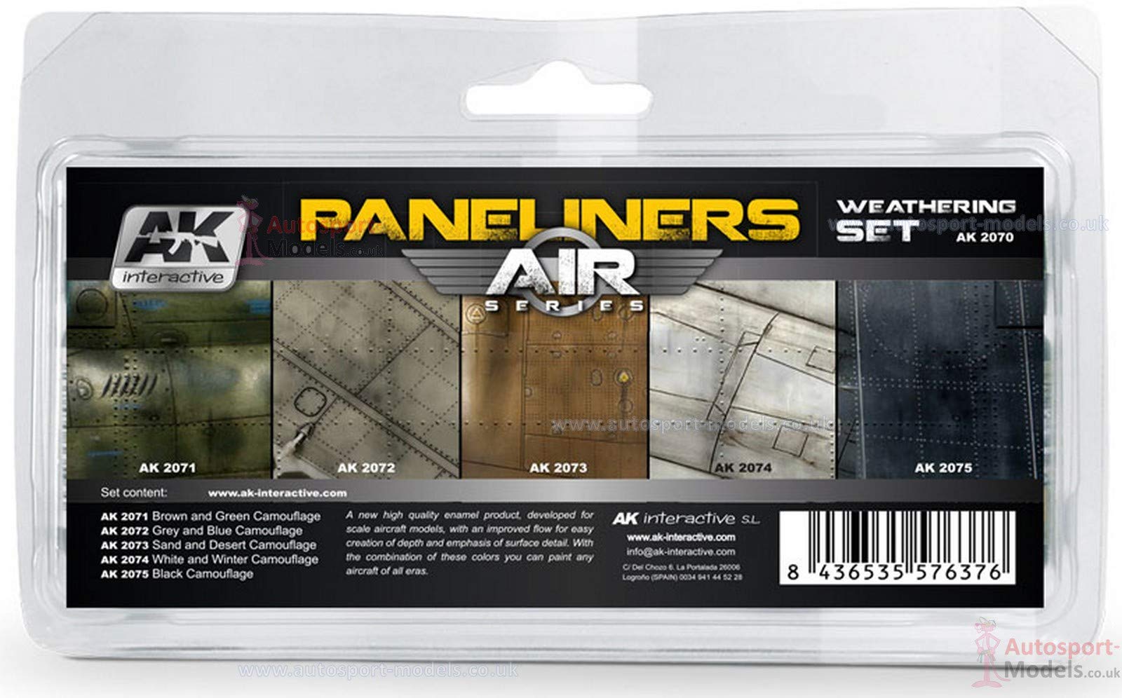 Air Series: Panel Liners Weathering Combo Enamel Paint Set (5 Colours) 35ml Bottle AK Interactive