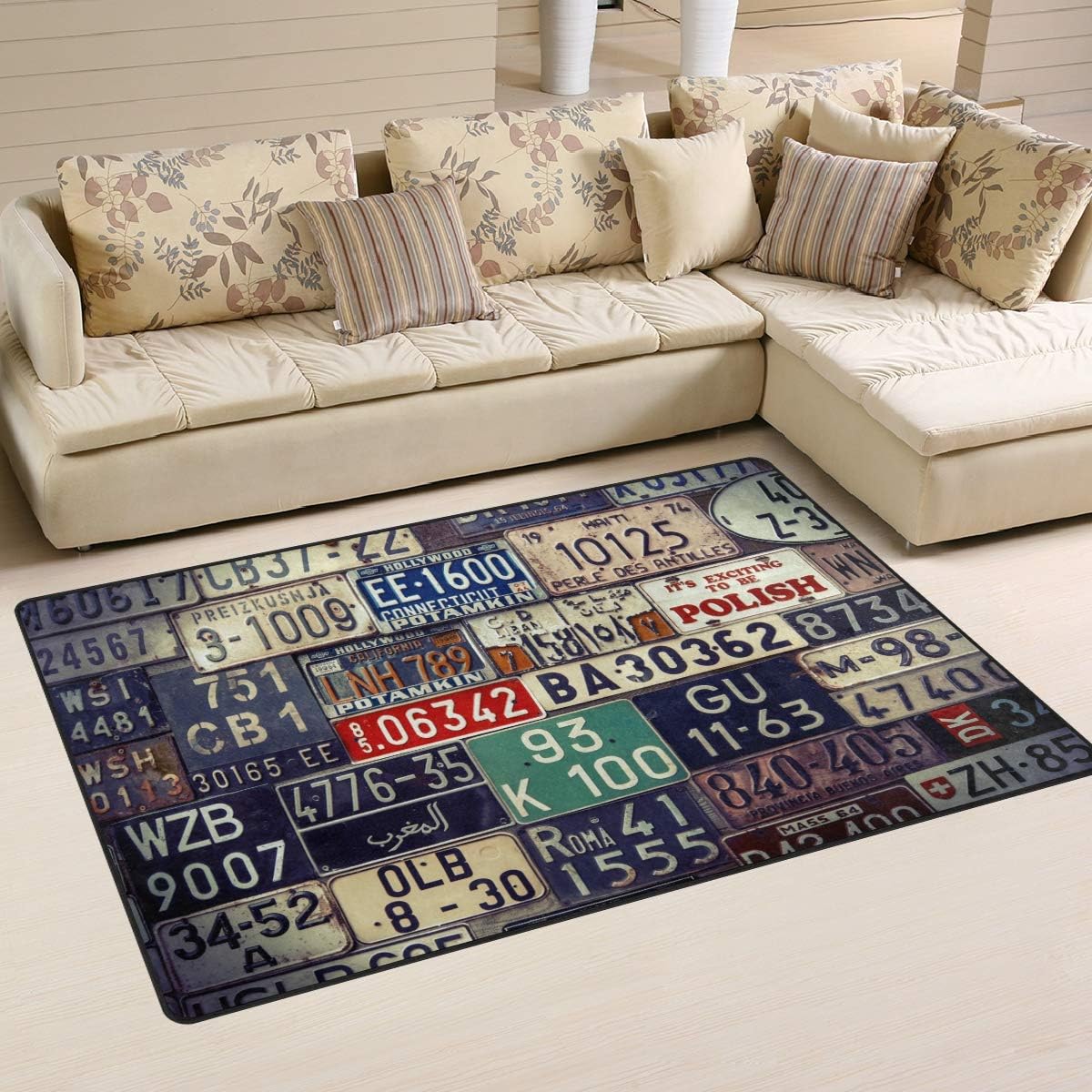 ALAZA Vintage Area Rug,License Plates Vintage Floor Rug Non-Slip Doormat for Living Dining Dorm Room Bedroom Decor 31x20 Inch