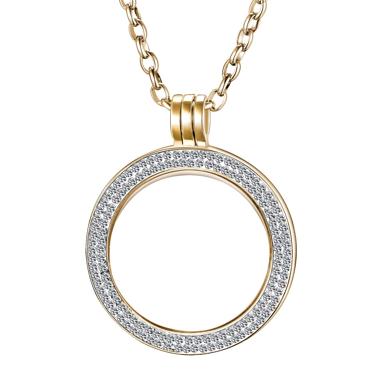 Morella Ladies' Necklace 70 cm Stainless Steel with Jewelry Coin Zirconia Coin Pendant 33 mm Gold
