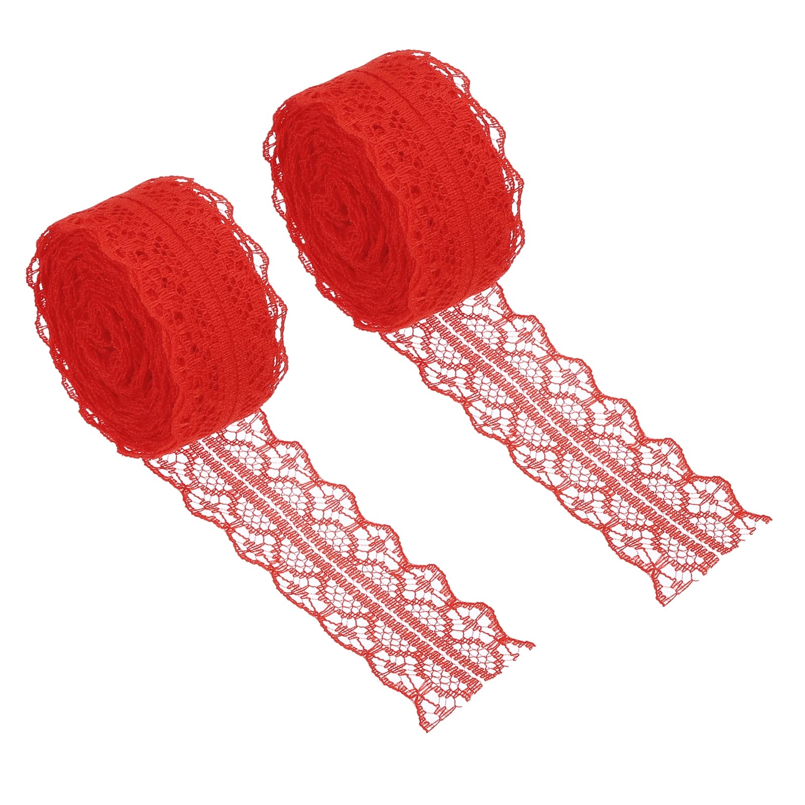 PATIKIL 1.2 Inch x 11 Yards Lace Trim Ribbon, 2pcs Non-Stretch Lace Sewing Roll Gift Package Floral Wrapping for Party Home Decoration Dress Craft, Red