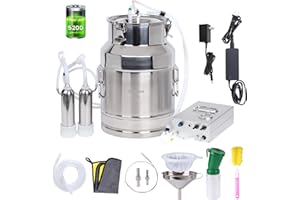 KHEARPSL 15L Cow Milking Machine Portable Rechargeable Electric Cow Milker Adjustable Vacuum Pulsation Milking Machine, 304 Stainless Steel Milk Bucket with a Check Valve (Rechargeable)