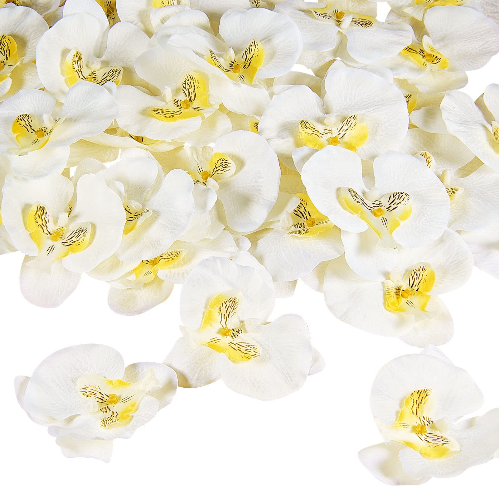 Photo 1 of 40 Pieces Orchid Petals Artificial Decorations Wedding Party Orchids Heads Flowers Faux Silk Phalaenopsis Butterfly Flower Heads for DIY Craft Home (White)