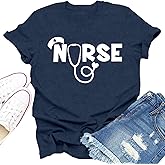 Dabon Nurse Shirts for Women Stethoscope Nurse Day Print T-Shirt Nursing Life Tee Tops