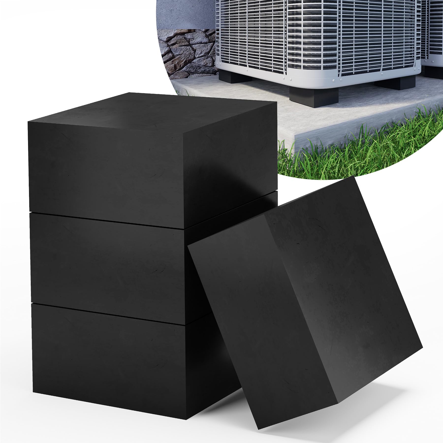 Photo 1 of GCGOODS Rubber Anti-Vibration Pads, 4" x 4" x 2" Vibration Isolation Mats, 4 PCS Square Non-Slip Rubber Blocks for Central Air Conditioner Outdoor Unit, HVAC, AC Unit, Air Compressor, Black
