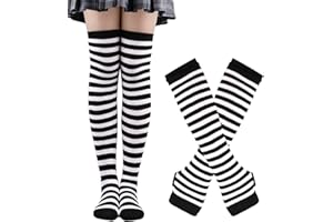 Benefeet Sox Womens Girls Striped Thigh High Socks Over Knee High Socks Leg Arm Warmer Fingerless Gloves Set Tube Costume