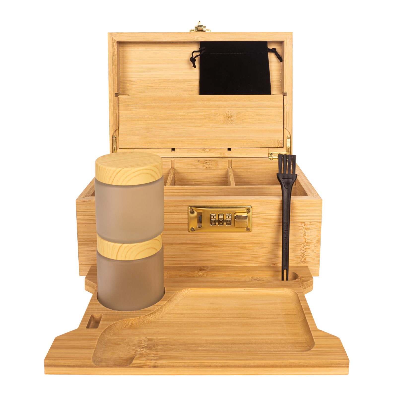 EasyStar Hash Box Bamboo Large Organiser Box with Combination, Wooden Storage Boxes with Locks, Storage Box Sets, Tray Jars, Accessory Tools for Storing Items