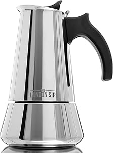 Stainless Steel Induction Stovetop Espresso Maker - 6 Cup (300ml) Percolator - Make Cafe Quality Italian Style Coffee at Home with This Premium Moka Pot in Modern Chrome, by The London Sip Company.