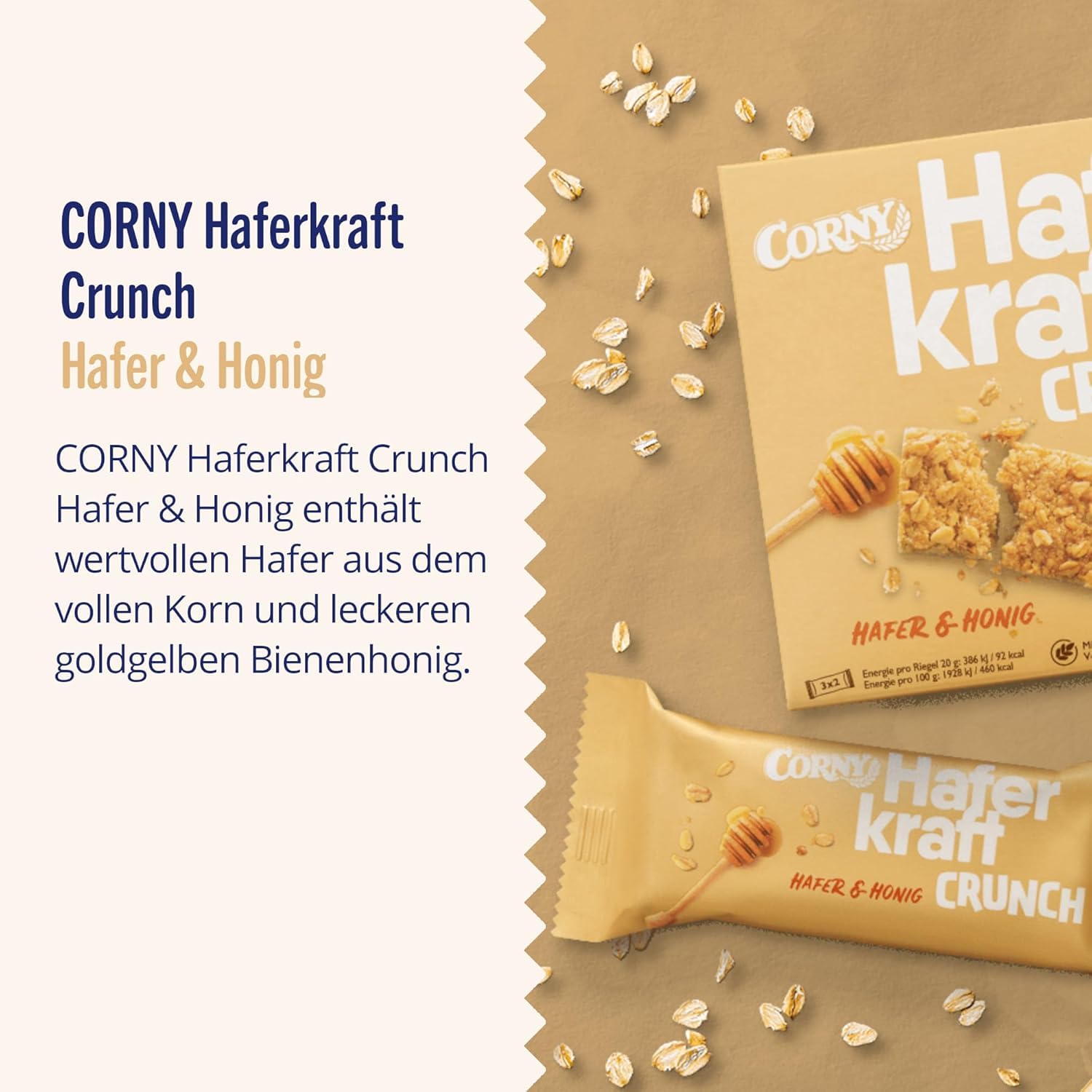 Haferriegel | Corny Haferkraft Crunch | Vollkorn Müsliriegel mit wertvollem Hafer & Honig | Energiereicher Snack für unterwegs | 27 x 40g 2