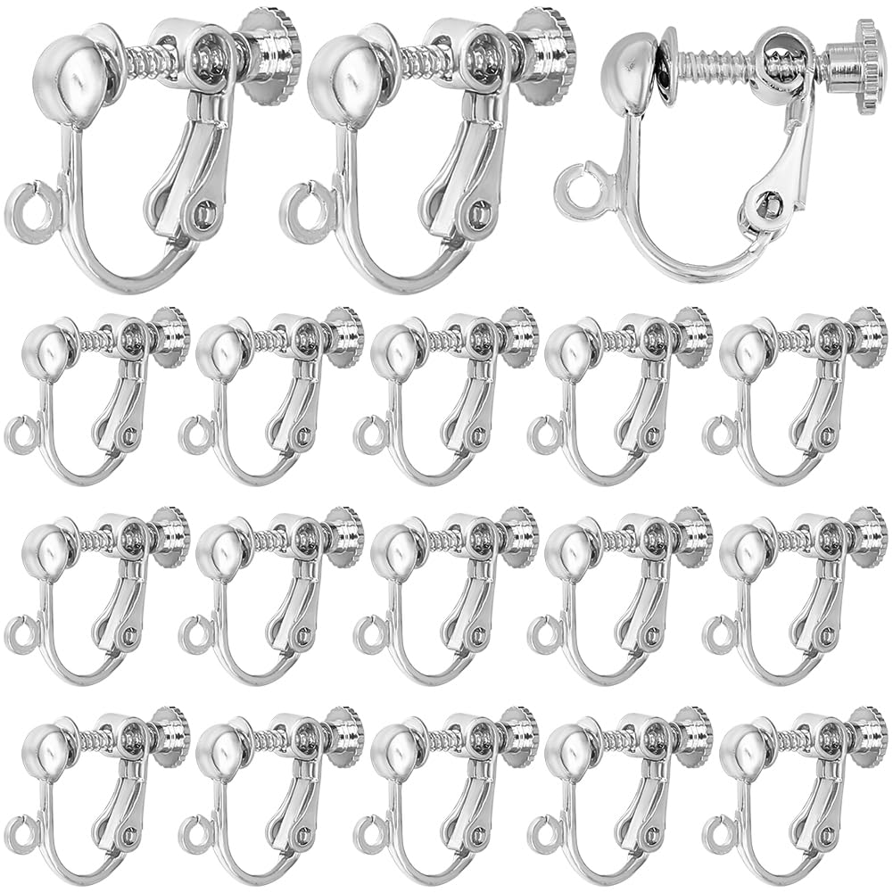 SUNNYCLUE 1 BOX 40PCS Silver Earring Converter Screw Back Clip on Earring Components Brass Ear Clips Non Pierced Earrings Converters Findings for jewellery Making Accessories Women Diy Earrings Crafts