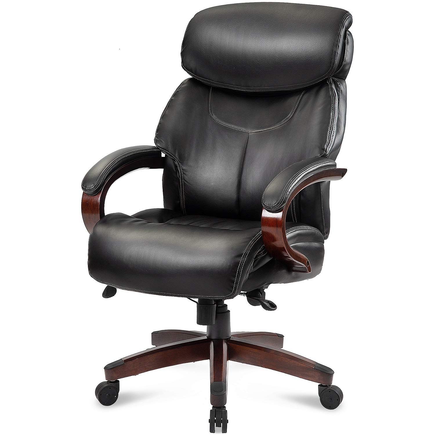 Danxee High Back Bonded Leather Pu Leather Executive Office Chair With Wood Arms And Base In Black Boss Swivel Chair Office Products Cjp Org In