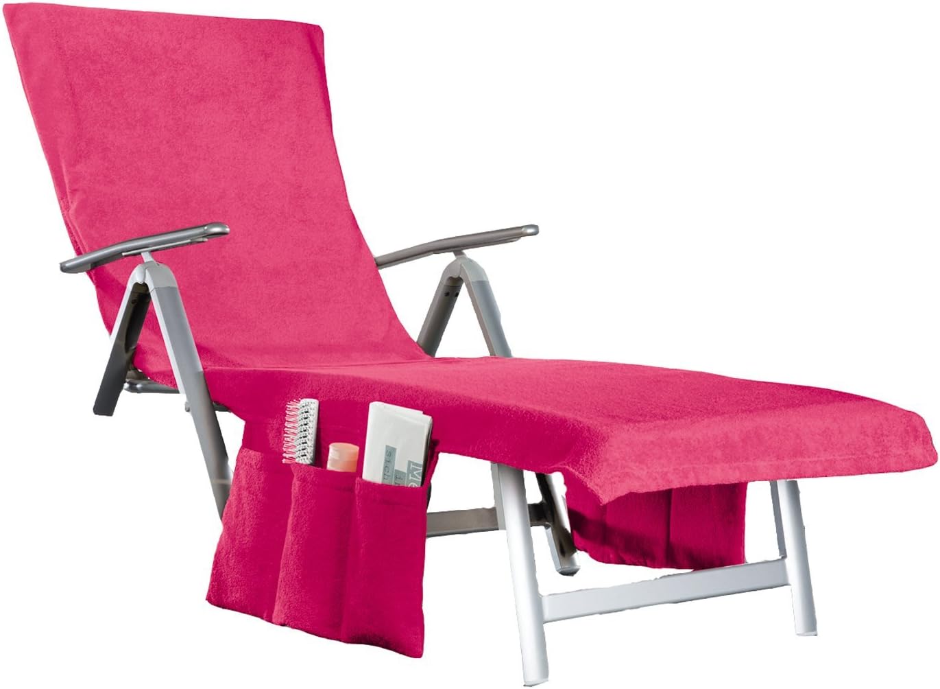 2 in 1 Recliner Cushion Cover Sunny Converts a Swimbag + Side Pockets + Hooded 70 x 200 cm Terry Towel Colour (Pink, Beery)