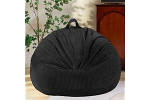 ZHENLIVES Stuffed Animal Storage Bean Bag Cover (No Filler), Corduroy Kids & Toddler Bean Bag Chair for Teens & Adults, Toy Storage Organizer, Comfy Sofa for Playroom (Onyx Black, Kids (Cover Only）)