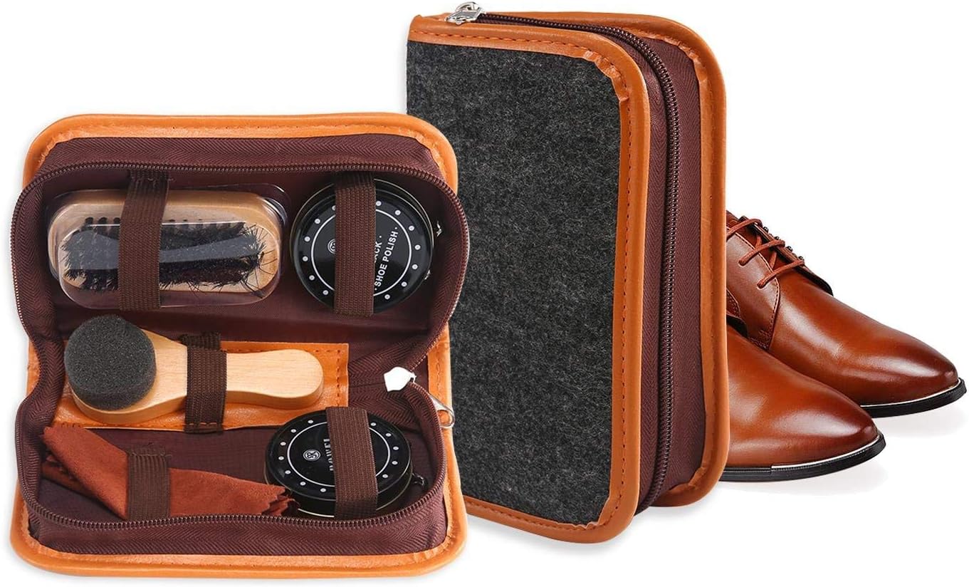 Verscoo Shoe Shine Kit with 100% Horsehair Brush, 6 pcs(Business Trip Carrying & Household)