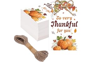 SerpizePaty 50Pcs Thanksgiving Gift Tags with String, 3.3x2.1 Inch So Very Thankful for You Tags with Pumpkin Leaf, Thanksgiving Name Tags for Gift Bags Fall Day Autumn Holiday Party Favors DIY Craft