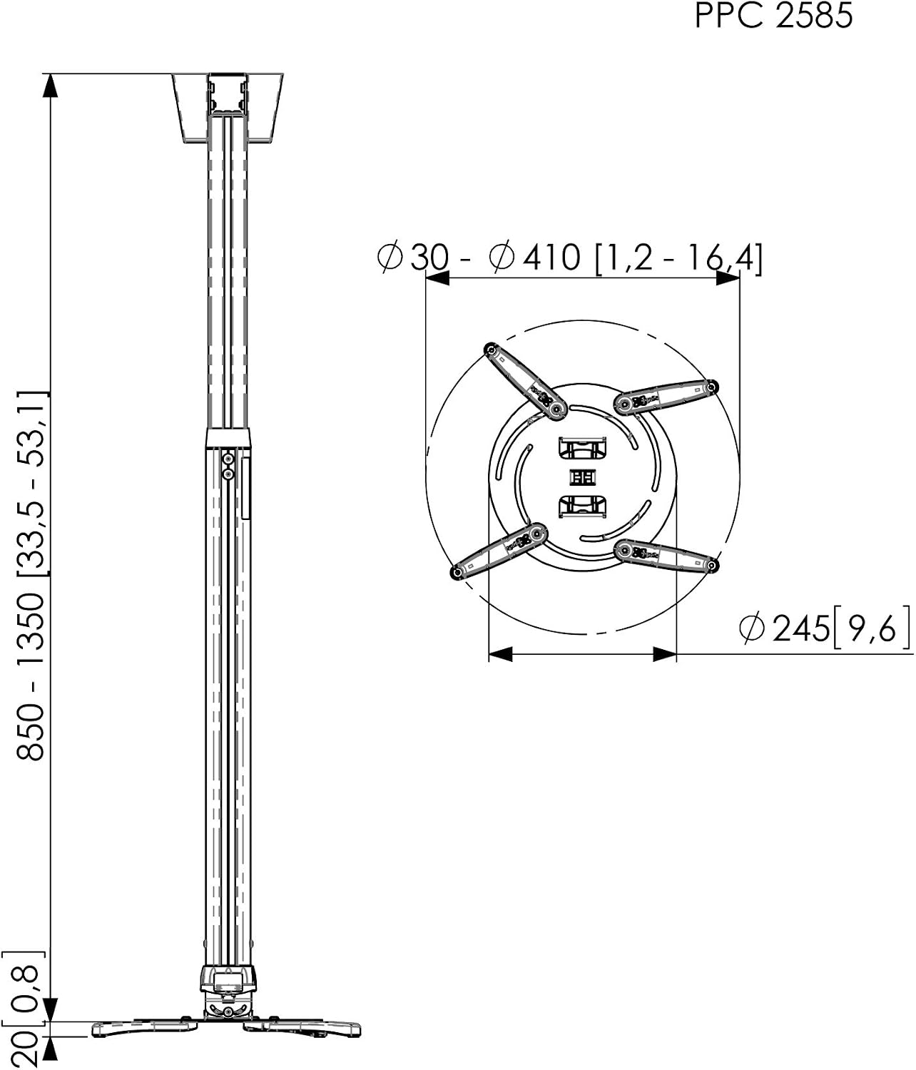Vogel's Professional PPC 2585 - Ceiling mount for projector - silver, 850 - 1350mm Large - Image 4
