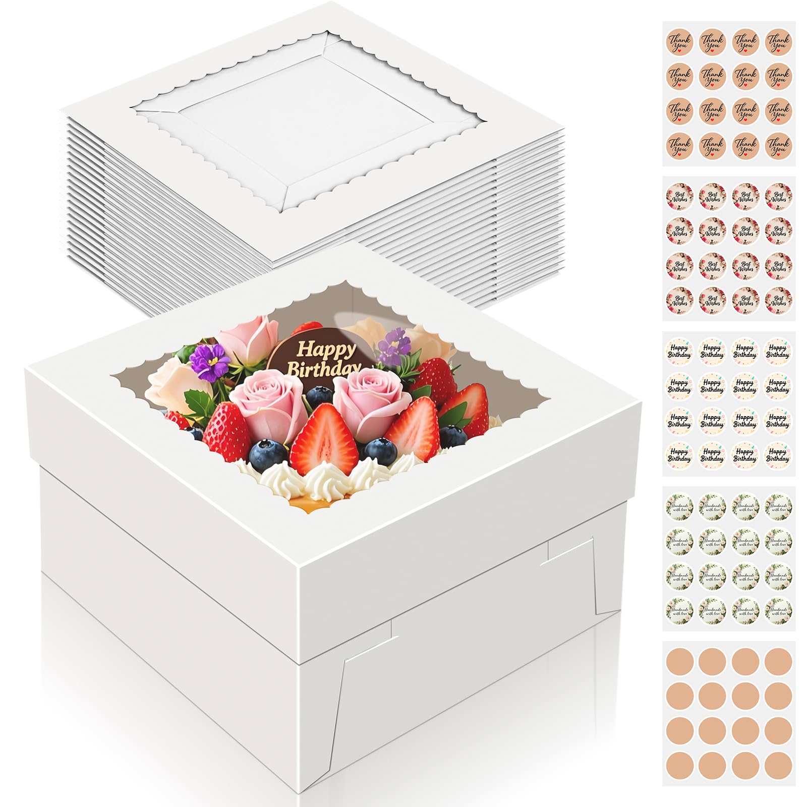 Photo 1 of 15 PCS Cake Boxes 10 Inch, 10x10x5 Inch Cake Box, 10 Inch Cake Box with Window, White Bakery Boxes, Large Baking Boxes, Cajas Para Pasteles, 10x10 Cake Boxes for Birthday, Wedding, Party, Business