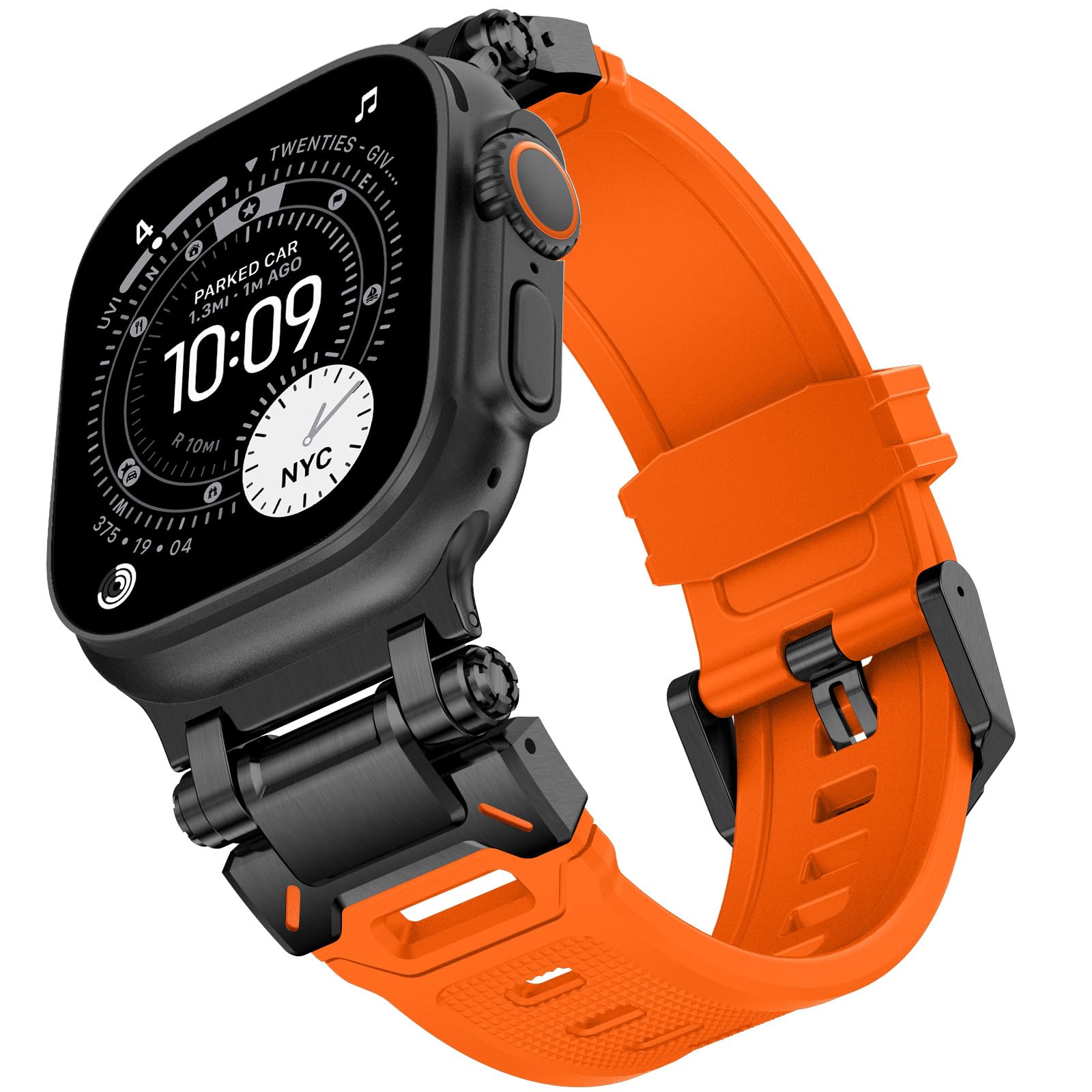 KADES 49mm 46mm 45mm 44mm 42mm(series 3) for Apple Watch Strap,Rugged Sport Silicone Replacement Band with Metal Connector for iWatch Ultra 3 2 1/SE/Series 11 10 9 8 7 6 5 4 3 2 1, Black/Orange