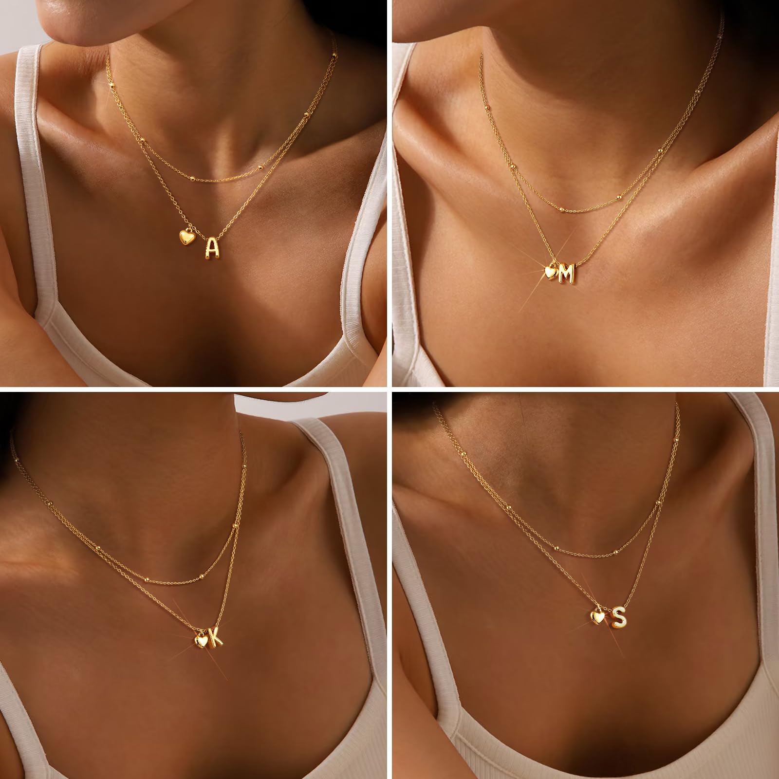 adoyi Initial Necklaces Valentines Day Gifts for Women Hers Dainty 14K Gold Plated Heart Layered Letter A Pendant Necklace Stack Trendy Jewelry Birthday Valentines Day Gifts for Women Jewelry