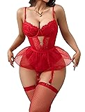 Alrovetoney Sexy Floral Lace Lingerie Bodysuit with