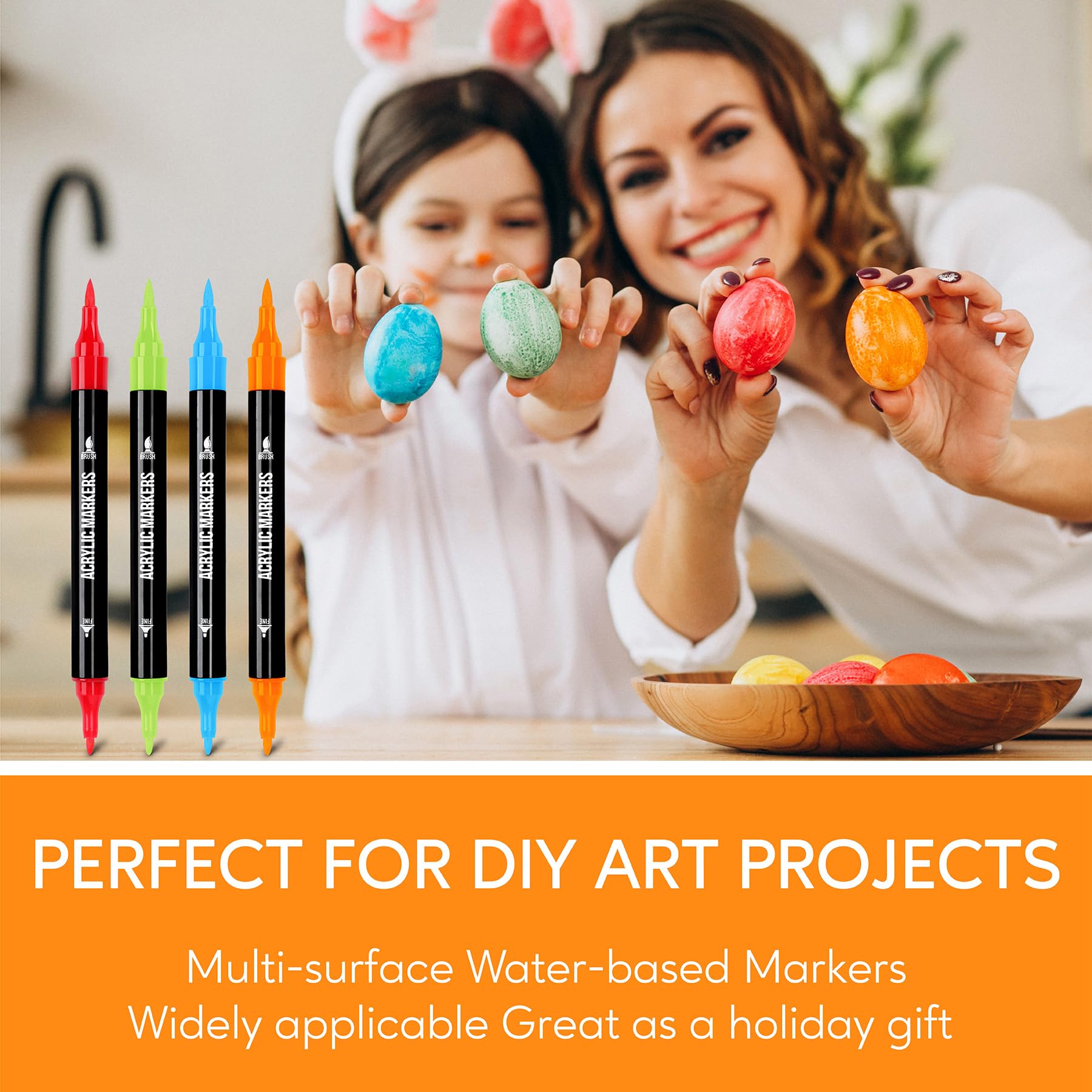 Pagather 24 Colors Acrylic Paint Markers, Dual Tip with Fine Tip and Brush Tip Pens for Stone, Wood, Calligraphy, Canvas, Ceramic, Metal, Glass, Rock Painting, DIY Crafts