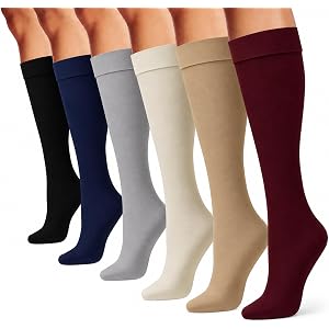 Winterlace Women's Trouser Socks 6 Pairs Knee High Silky Nylon Dress Socks Opaque Stretchy Work Office Casual