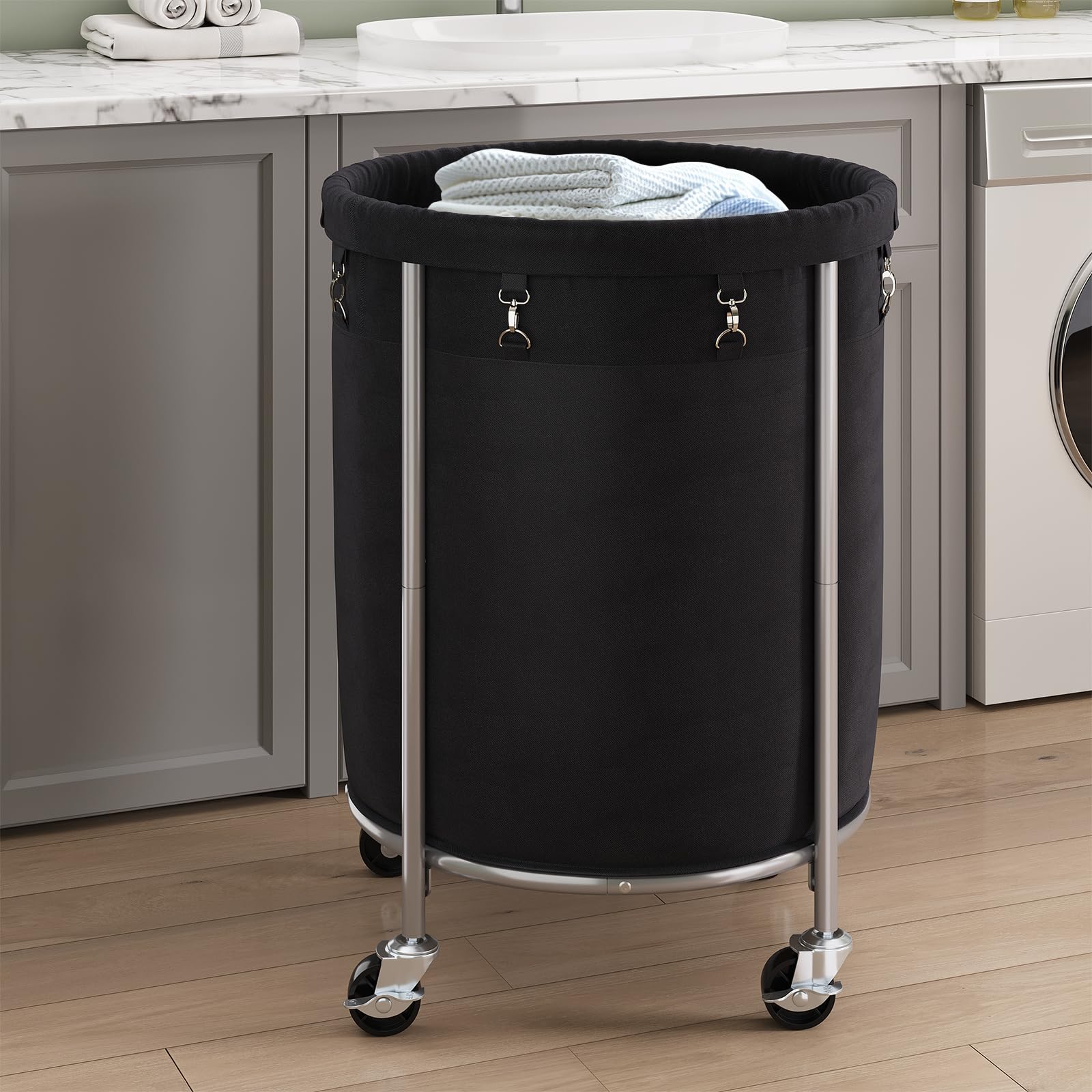Condition photo showing New/Like New for elyken 190l laundry basket with wheels, large rolling laundry hamper with removable liner bag, round