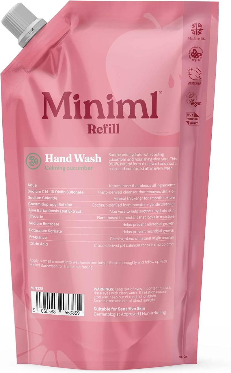 Miniml Hand Soap Refill 1L Cucumber Aloe Vera Eco Friendly Vegan Sensitive Skin