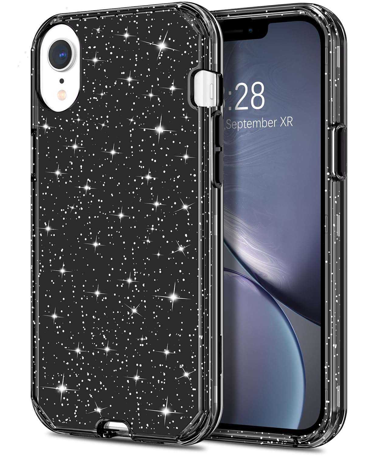 Photo 1 of Hython Case for iPhone XR Case Glitter, Cute Clear Glitter Bling Sparkle Cover, [Military Grade Protection] Hybrid Hard PC Bumper Shockproof Soft TPU Protective Phone Cases for Women, Black Glitter