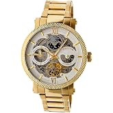 HERITOR Aries Automatic Watch for Men &ndash; 43mm Men's Skeleton Watch with Jeweled Automatic Movement, Moon Phase, Dual Time Zone, Stainless Steel Bracelet, Sapphire-Coated Mineral Crystal (HERHR4401)