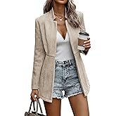 Mina Self 2026 Spring Women's Herringbone Tweed Blazer Jacket - Long Fully Lined Open Front Work Office Coat with Pockets