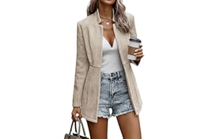 Mina Self 2025 Fall Winter Women's Herringbone Blazer Jackets - Notch Lapel Open Front Long Business Casual Trendy Coat