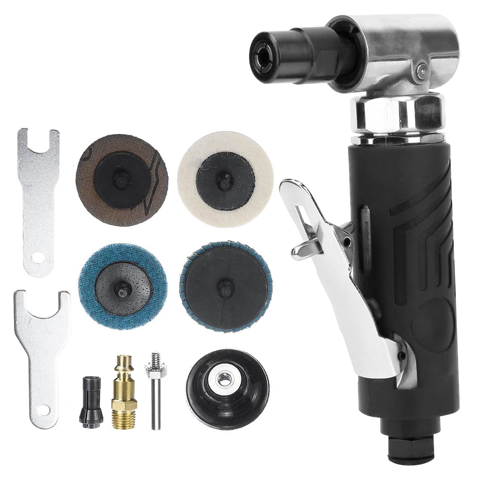 1/4" Angle Grinder Compressed Air Die Grinder 90° Mini Sander with 50mm/2” Grinding Disc, Grinder Polisher Tool with Protective Cover for Cutting Grinding Polishing Milling