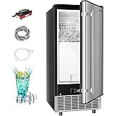 EUHOMY Under Counter Ice Maker with Drain Pump, 90 lbs/Day Ice Machine, Auto-Cleaning & 24H Timer, Stainless Steel Commercial