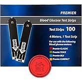 Premier Blood Glucose Test Strips | Blood Glucose Test Strip | Blood Sugar Test Strips | Premier Test Strips 100 Count + STS Sticker.