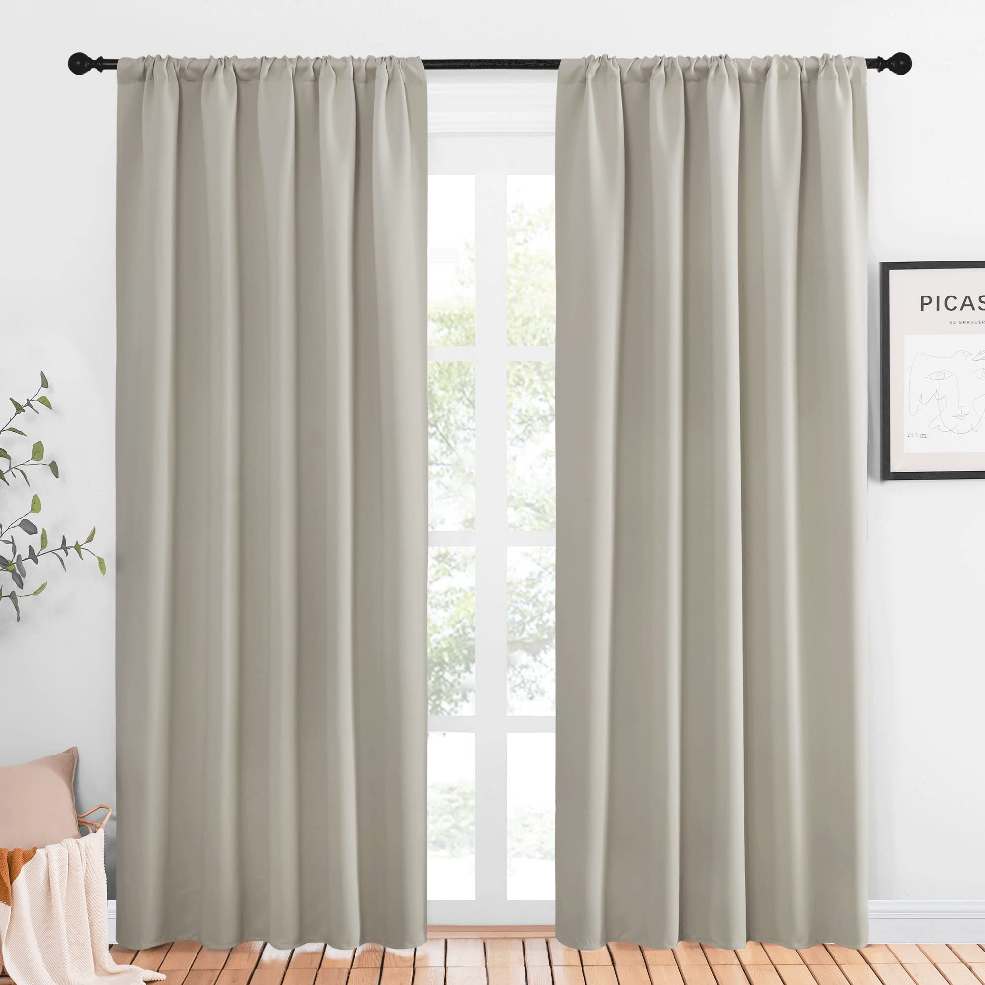 NICETOWN Blackout Curtains for Living Curtains, Room Darkening Window Curtain Panels, Easy-Care Solid Thermal Insulated Draperies/Drapes for Daughter Room (Natural, 2 Panels, 52 by 84) Image
