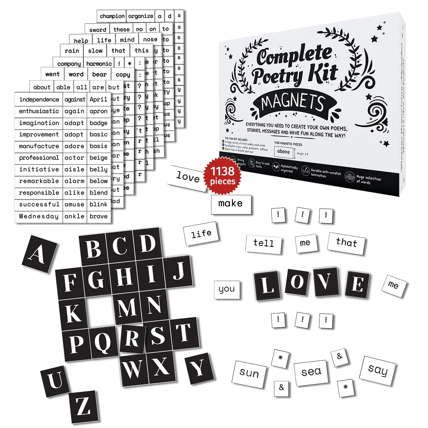 Photo 1 of 1138 PCS Complete Poetry Magnets Kit, Word Magnet for Fridge, Magnetic Words, Word Fridge Magnets, Sentence Building, Sentence Magnet to Write Poems, Stories, Conversations - Simply Magic