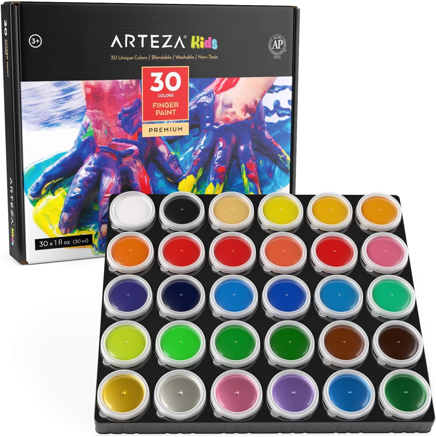 Arteza Finger Paints for Toddlers, Nontoxic, Set of 30 Colors, 1 fl oz Containers, Washable, Kids Art Set, For Paper, Canvas & DIY Projects: Home Improvement