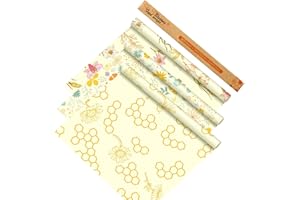 Noveread 3 Rolls Reusable Beeswax Food Wraps 13'' x 59'' Eco Friendly Sustainable Beeswax Food Storage Wrap Honeycomb Floral Organic Cotton Food Wrap for Bread Sandwich Cheese Fruit