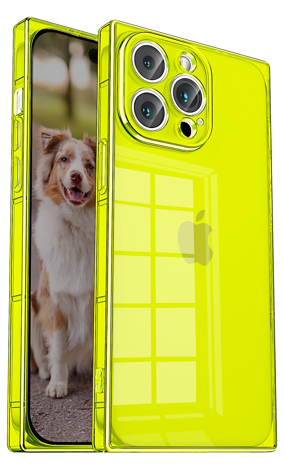 Tzomsze Compatible with iPhone 11 Pro Max Case Clear Plain, Elegant Square Aesthetic Phone Cases See Through Transparent Anti Slip Shock Drop Protective TPU Cover Slim Fit 6.5 Inch, Fluorescent Green