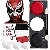 3 Colors Makeup Clown White Black Red Face Body Paint -Eye Black Sports Anti-Glare Face Body Paint for Football, Baseball, Softball, Halloween SFX Makeup, Sports Festival Make up + 3PC Sponge + Brush