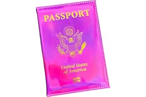 Pretty Little Passports Chrome Holographic Iridescent USA Passport Holder Cover Wallet - Unisex Adults - Faux Leather - RFID Protected - Pink & Gold