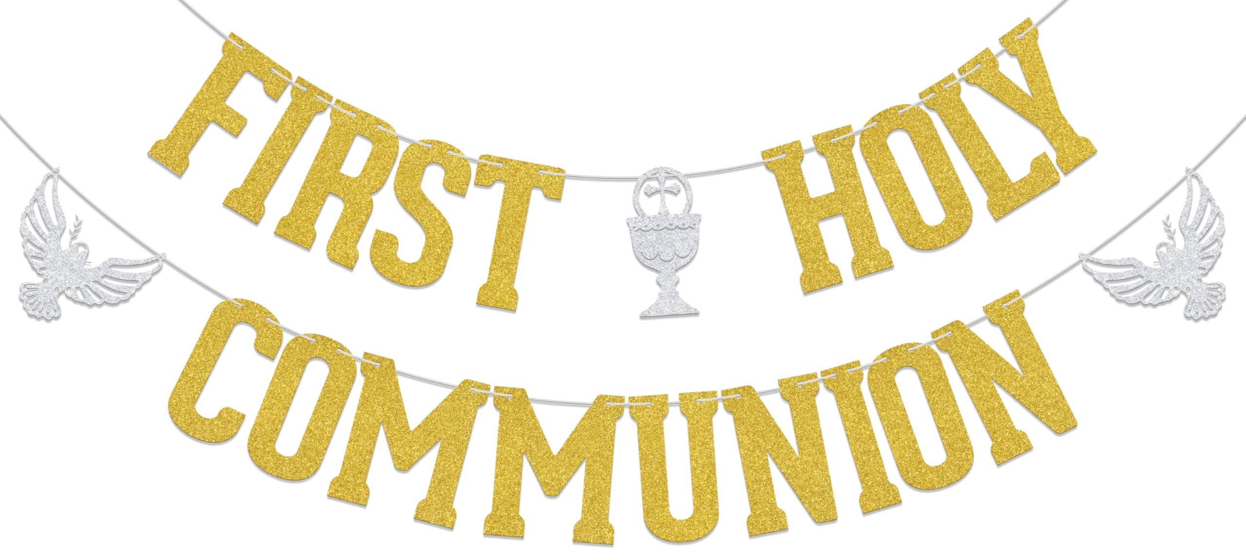 First Holy Communion Banner Holy Communion Decorations Christening Baptism Religious Party Decoration Gold Glitter